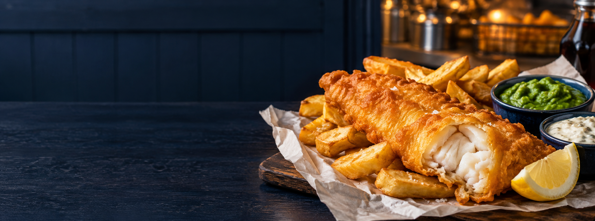Freshly prepared fish and chips